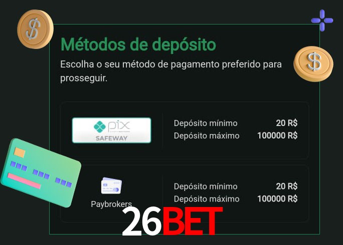 O cassino 26Bet oferece uma grande variedade de métodos de pagamento